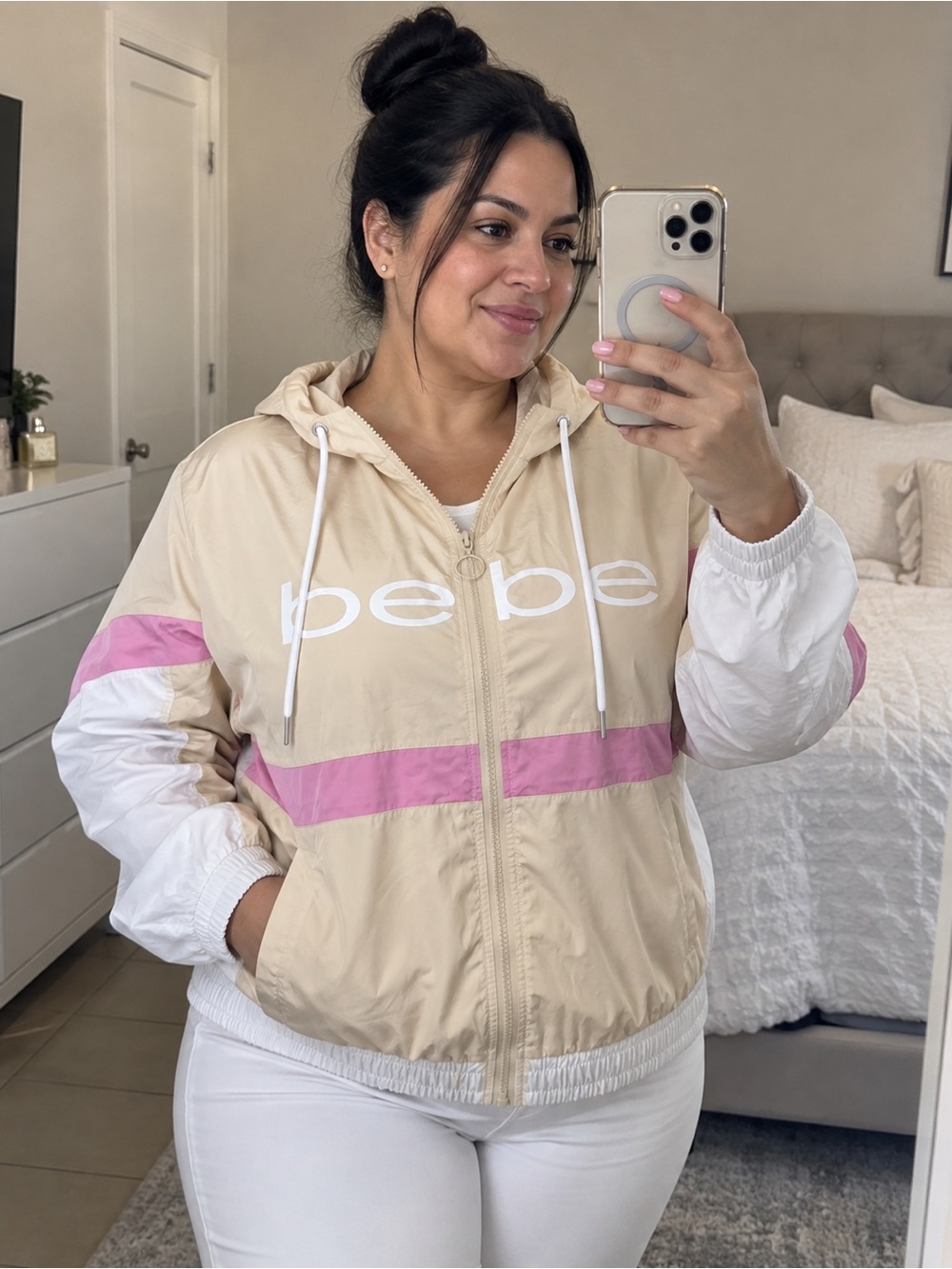 Bebe Sport Colorblock Hooded Windbreaker Jacket Plus Size 1X NWT